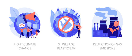 Sticker - Zero waste vector icons set. Fight climate change, single use plastic ban, reduction of gas emissions metaphors. Global warming problems solutions. Vector isolated concept metaphor illustrations