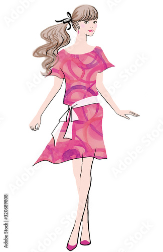 ピンクのワンピースを着てポーズを決めた女性 Buy This Stock Illustration And Explore Similar Illustrations At Adobe Stock Adobe Stock