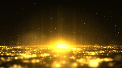 Wall Mural - abstract stylish light effect on a black background. gold glowing neon line. golden luminous dust an