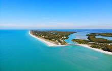 Aerial Landscape View Of Captiva Island And Sanibel Island In Lee County, Florida, United States