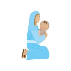 Wall Mural - cute mary virgin with jesus baby manger characters