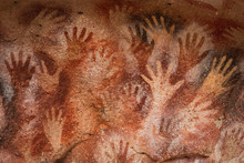 Ancient Cave Paintings Of Hands At Cueva De Las Manos In Santa Cruz Province, Patagonia, Argentina