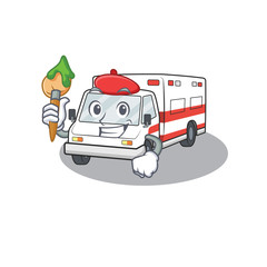 Canvas Print - Cartoon character of ambulance Artist with a brush