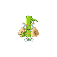 Sticker - A picture of rich bamboo stick cartoon character with two money bags