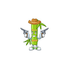 Poster - Confident bamboo stick Cowboy cartoon character holding guns