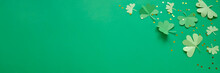 St. Patrick's Day, Clover On A Green Shiny Background