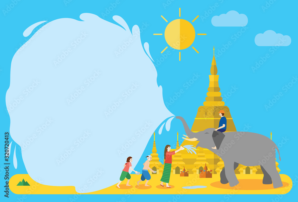 Thingyan, Burmese New Year Festival, Water Festival in Burma, Vector ...