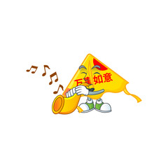 Sticker - cartoon character style of chinese gold kite performance with trumpet