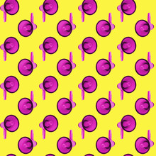 Seamless Pattern Of Purple Megaphones On Yellow Background Isolated, Pink Loudspeakers Art Backdrop, Violet Loudhailers Ornament Wallpaper, Announce Or Advertisement Symbol, Media, Communication Sign