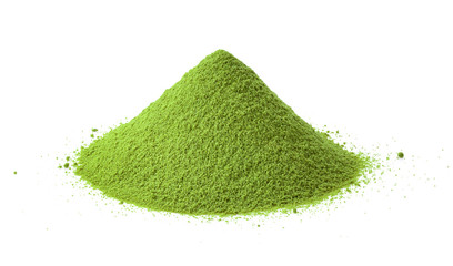 green powder heap on white background