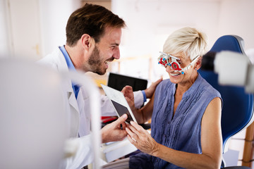 Wall Mural - Health care, people, eyesight and technology concept