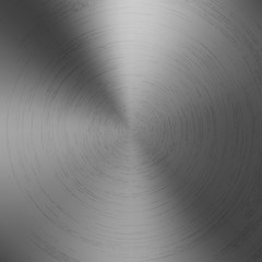 Radial polished texture gray metal background. Vector textured technology titanium background with circular polished, brushed concentric texture. Aluminum, nickel or stainless steel