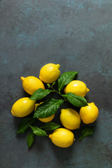 Poster - Fresh lemons with leaves, summer citrus lemonade ingredient