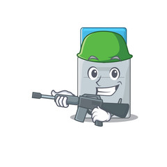 Sticker - A cartoon design of key card Army with machine gun