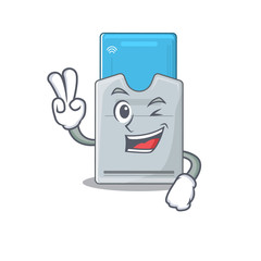 Sticker - Smiley mascot of key card cartoon Character with two fingers