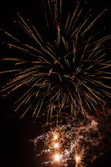 Colorful fireworks on the black sky background. Independence Day Fourth of July.