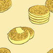 Seamless pattern of sketched Crumpet bread