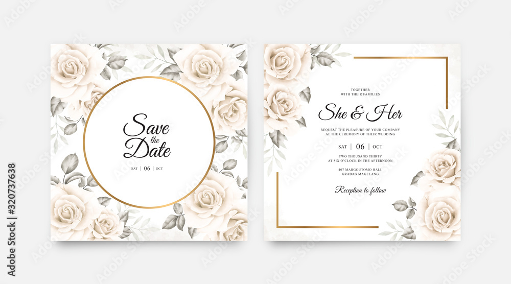 Elegant wedding card set template with beautiful floral watercolor - obrazy, fototapety, plakaty 