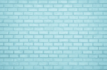 Pastel Blue And White Brick Wall Texture Background. Brickwork Painted Of Blue Color Interior Rock Old Pattern Clean Concrete Grid Uneven Brick Design Stack. Home Or Office Design Backdrop Decoration.