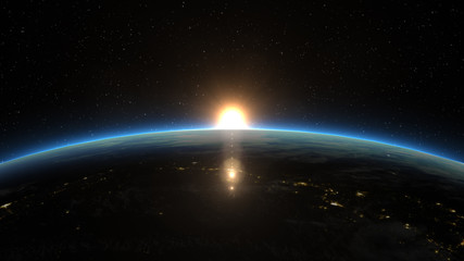 Wall Mural - beautiful view from space of the sun rising over planet earth. elements of this 3d illustration were