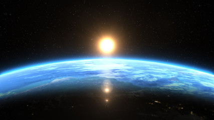 Wall Mural - beautiful view from space of the sun rising over planet earth. elements of this 3d illustration were