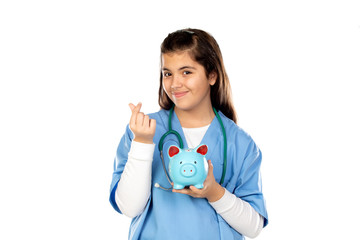 Funny girl with blue doctor uniform