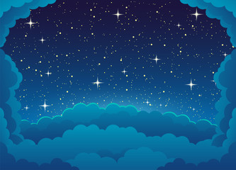 Wall Mural - Night landscape with starry sky and clouds.