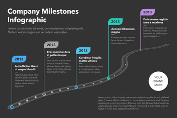 Aufkleber - Modern business infographic for curved road map timeline template with pointers - dark version. Easy to use for your website or presentation.
