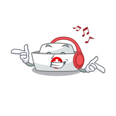 Wall Mural - Listening music nurse hat mascot cartoon character design