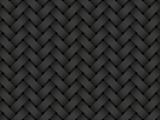 Black seamless pattern of interweaving curve bands. Vector dark background illustration.