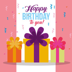 Canvas Print - happy birthday celebration card with gifts