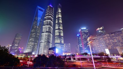 Wall Mural - Cityscape modern building of the lujiazui financial centre at night in Shanghai, China