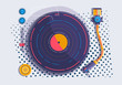 Illustration of a Vinyl player with pop art details top view