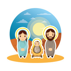 Wall Mural - cute holy family manger characters