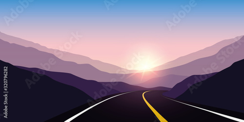 Fotomural asphalt highway between the mountains travel landscape vector illustration EPS10