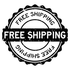 Sticker - Grunge black free shipping word round rubber seal stamp on white background