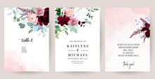 Elegant Wedding Cards With Pink Watercolor Texture And Spring Flowers