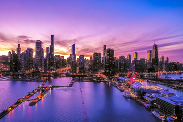 Fototapete - Chicago downtown buildings skyline evening sunset