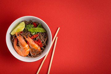 Canvas Print - Asian noodles with shrimps