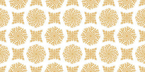 Golden seamless pattern with geometric reef corals. Gold coralline texture on white background