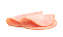 Slices Of Tasty Fresh Ham Isolated On White