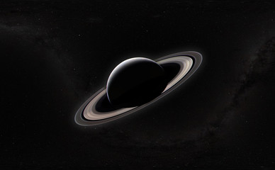 Wall Mural - the planet saturn with spinning ring in the outer space and milky way galaxy stars background elemen