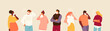 Group of sick people in masks. Global epidemic vector illustration