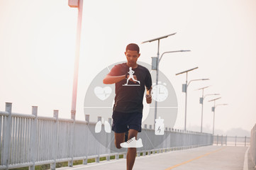 Wall Mural - Running man with smart watch. Concept of The technology to check health while exercising.