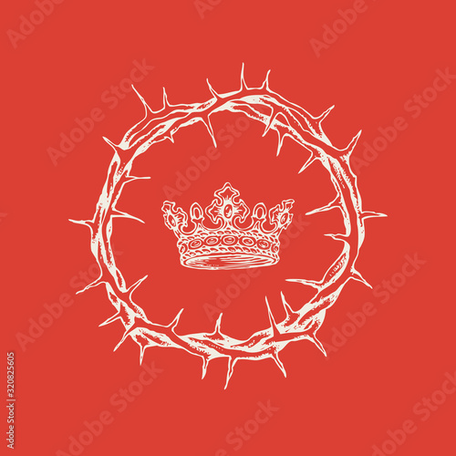 Cuadros en Lienzo Vector religious banner on the theme of Easter with a crown of thorns and a crown on a red background