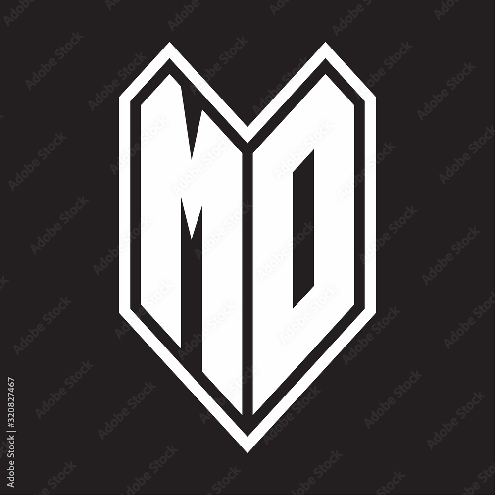 MD Logo monogram with emblem line style isolated on black background