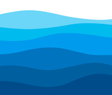 Blue Water With Waves In Different Tones - Digital Vector Flat Design Background View From Above
