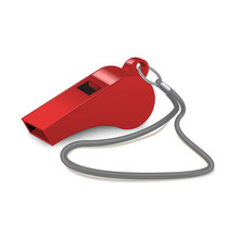 Realistic 3d Detailed Shiny Metallic Red Whistle. Vector