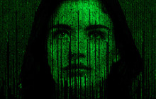 Female Face With Matrix Digital Numbers Artifical Intelligence AI Theme With Human Face