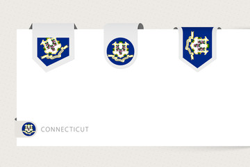 Wall Mural - Label flag collection of US state Connecticut in different shape. Ribbon flag template of Connecticut